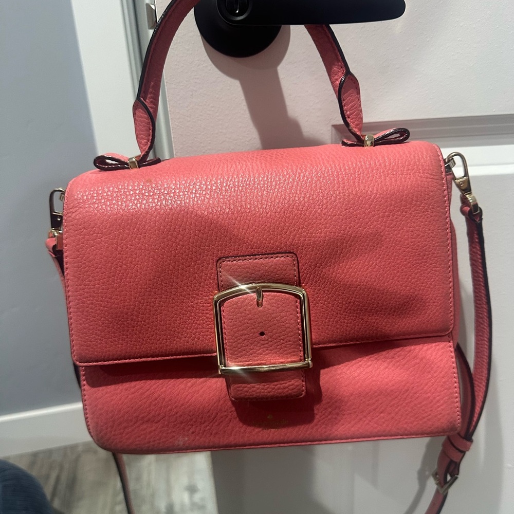 kate spade Coral Pink Leather Top-Handle Satchel with Gold Buckle